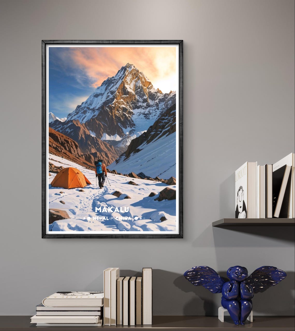 Makalu Nepal China Snowy Peak Climber Sunset Mountain Poster - Image 2