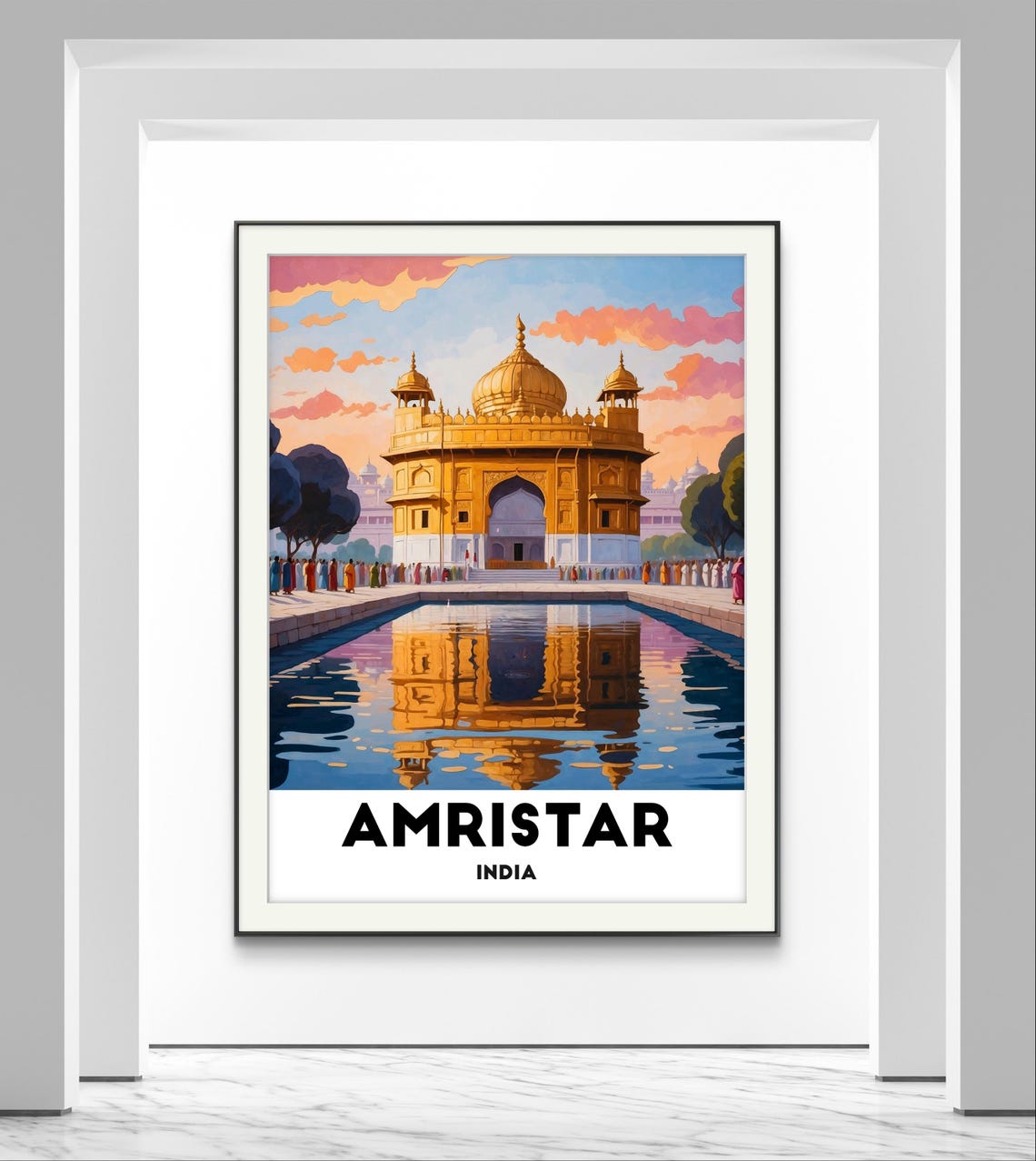 Amritsar India Golden Temple And Sacred Pool At Dusk Travel Poster - Image 2
