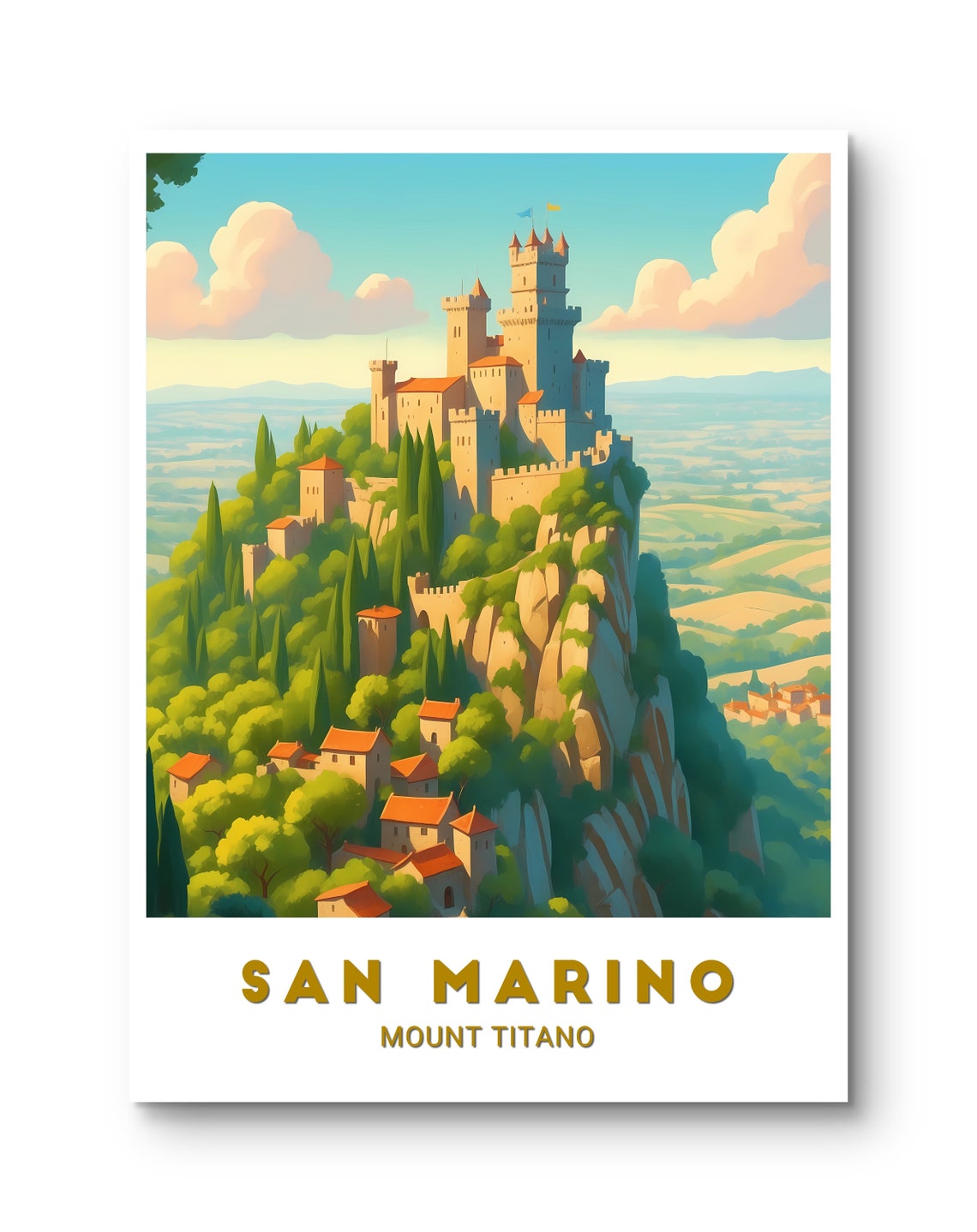 San Marino Mount Titano Medieval Hilltop Castle Travel Poster