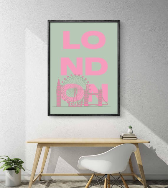 London Pastel Poster Big Ben Eye Bridge Art Minimalist Uk Wall Print City Decor Gift