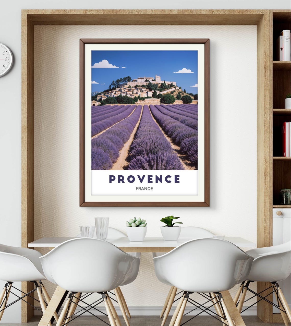Provence France Lavender Rows Hilltop Village Blue Sky Poster - Image 2