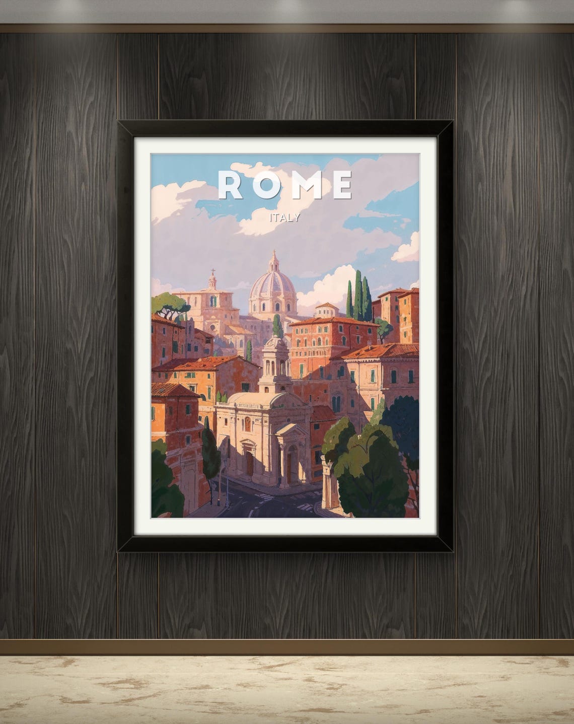 Rome Italy Vintage Skyline Domes Terracotta Rooftops Travel Poster - Image 2