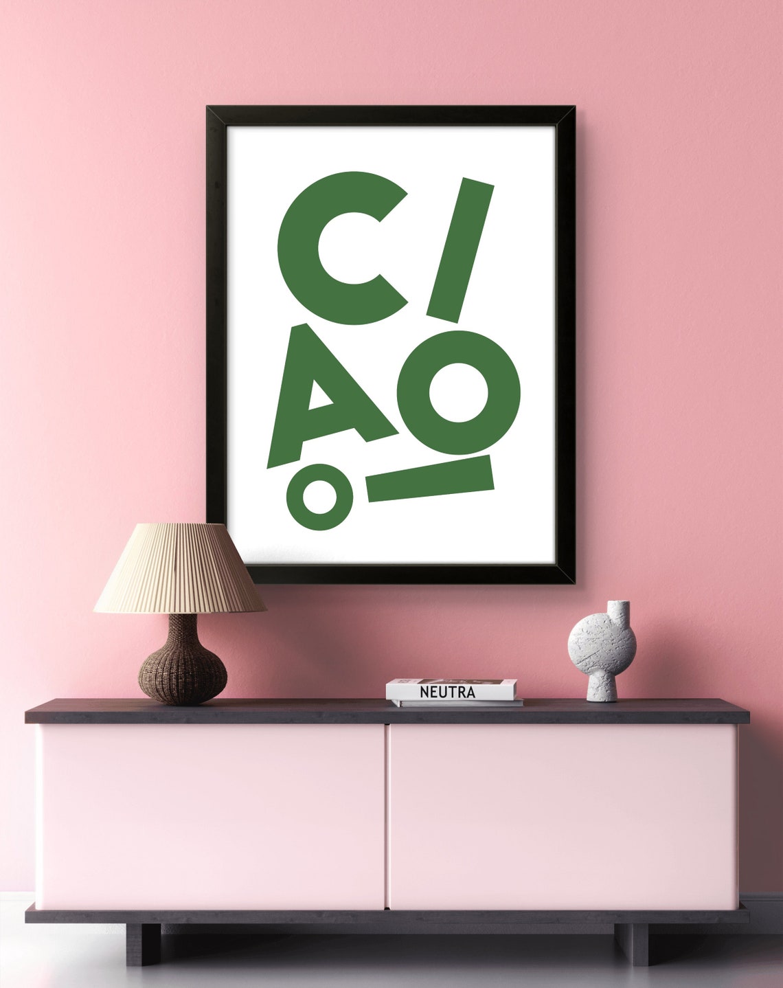 Ciao Green Offset Letters White Background Nature Modern Poster