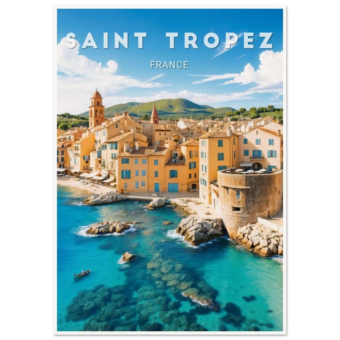 Saint Tropez Turquoise Coast Rocks Harbor France Travel Poster