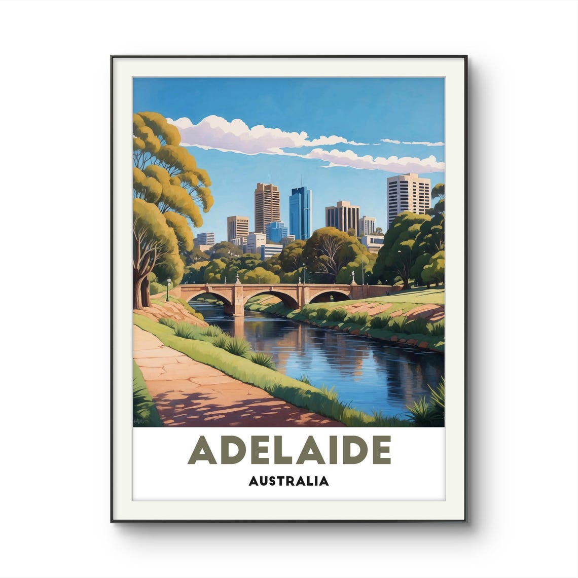 Adelaide Australia City Skyline With River Bridge Travel Poster - Image 2