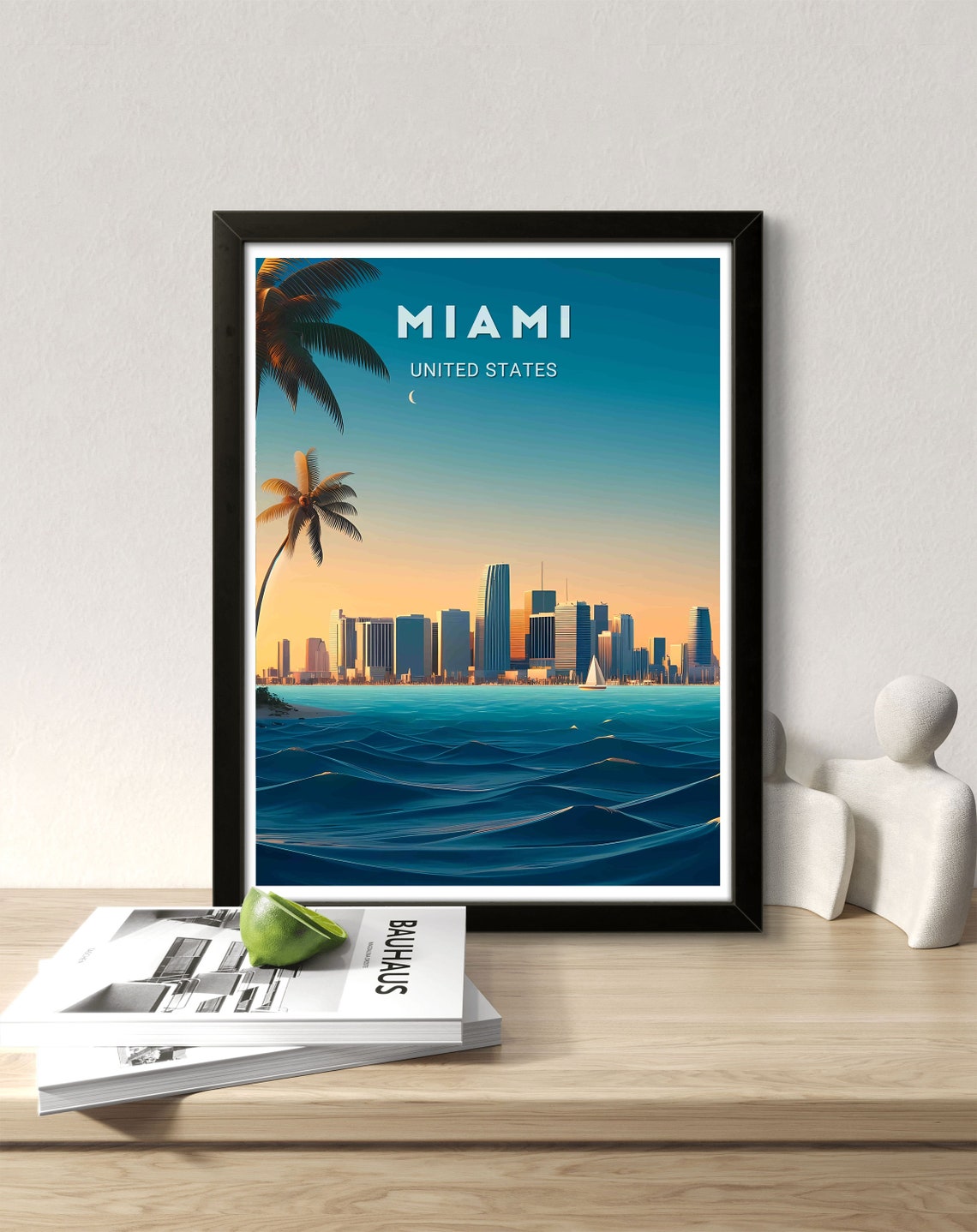 Miami United States Sunset Skyline Ocean Sailboat Palm Poster - Image 2