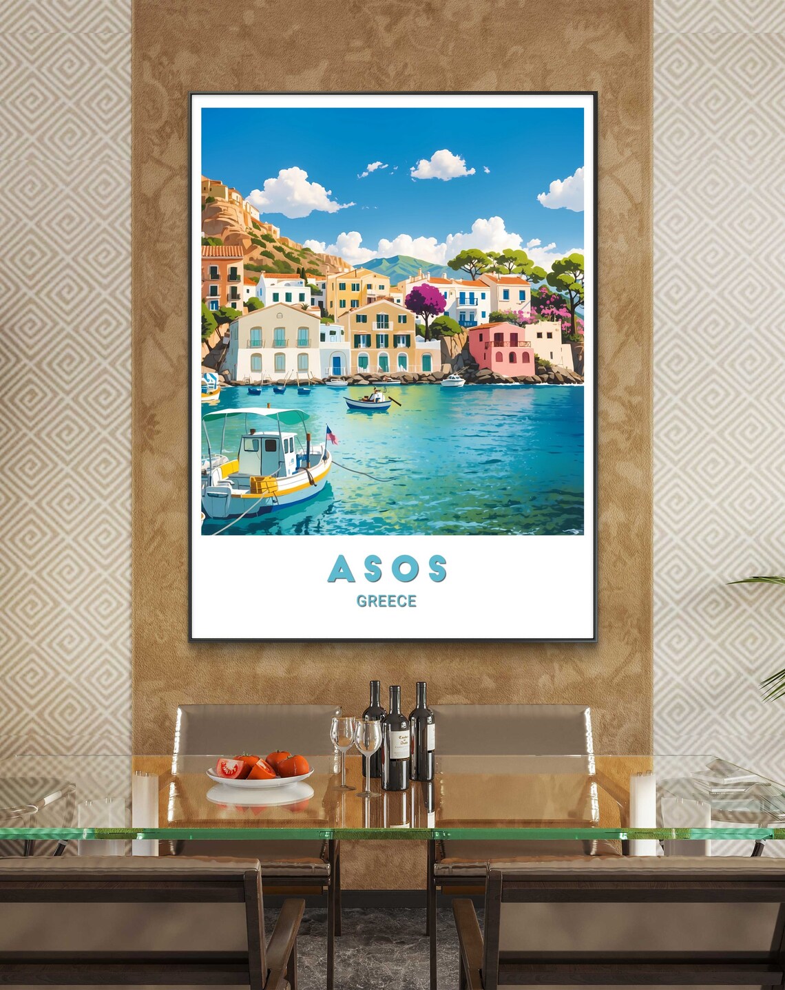 Asos Greece Coastal Village Harbor Colorful Boats Photo Travel Poster - Image 2