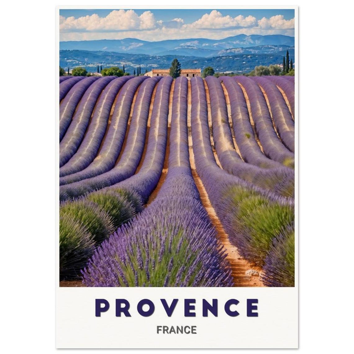 Provence Rolling Lavender Fields Farmhouse France Travel Poster