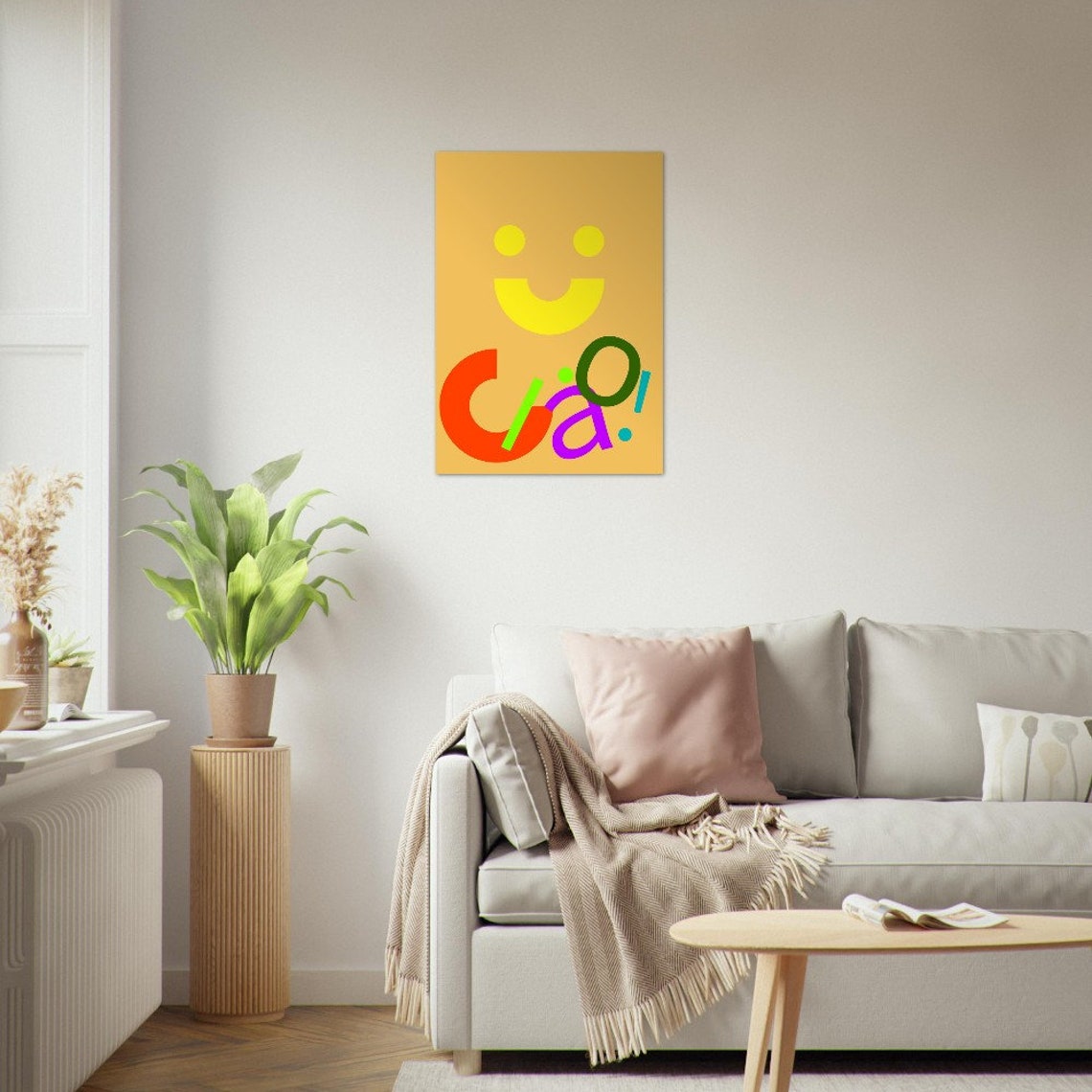 Ciao Mustard Yellow Colorful Multicolor Letters Smiley Poster - Image 3