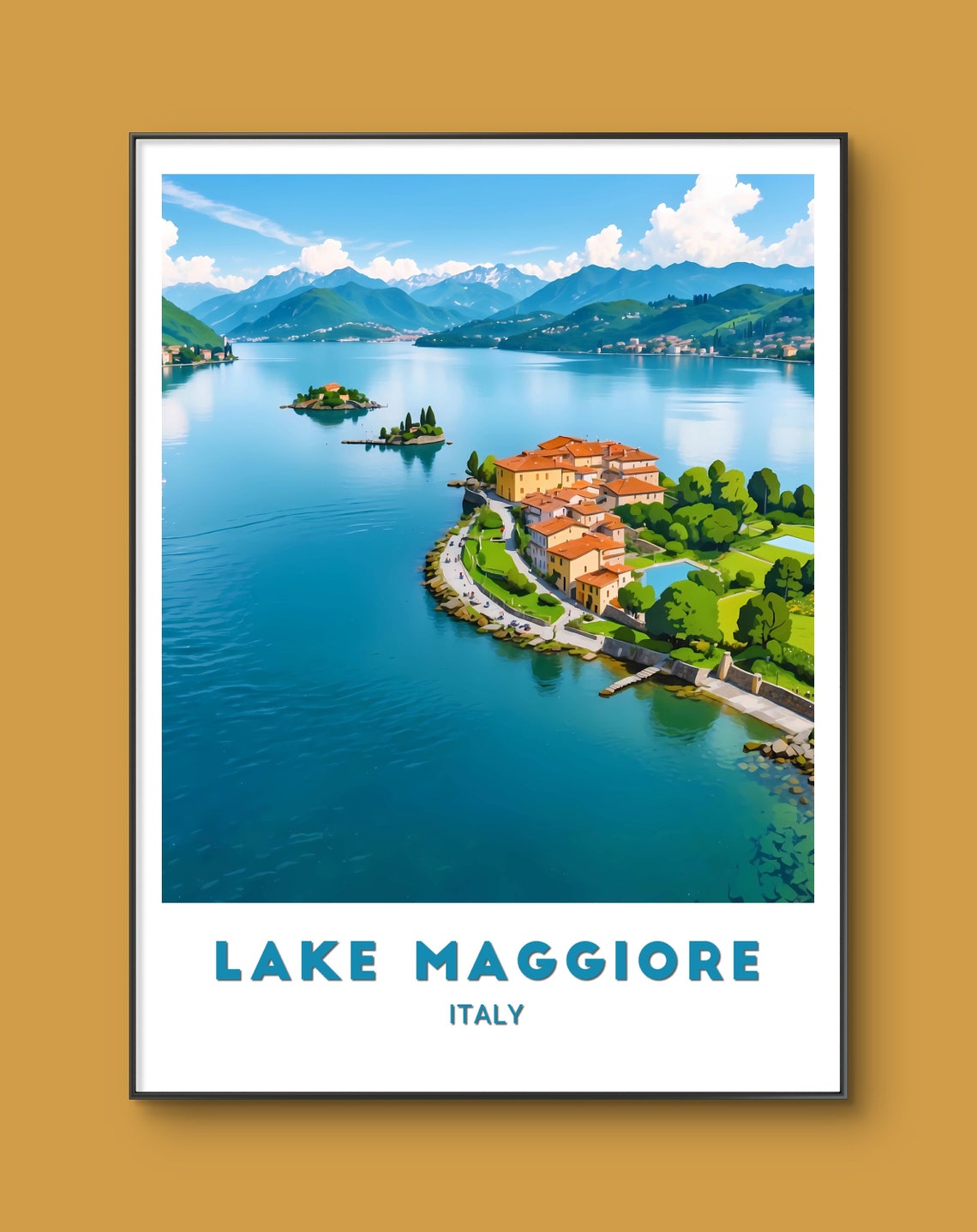 Lake Maggiore Italy Aerial Peninsula Village Photo Travel Poster - Image 2