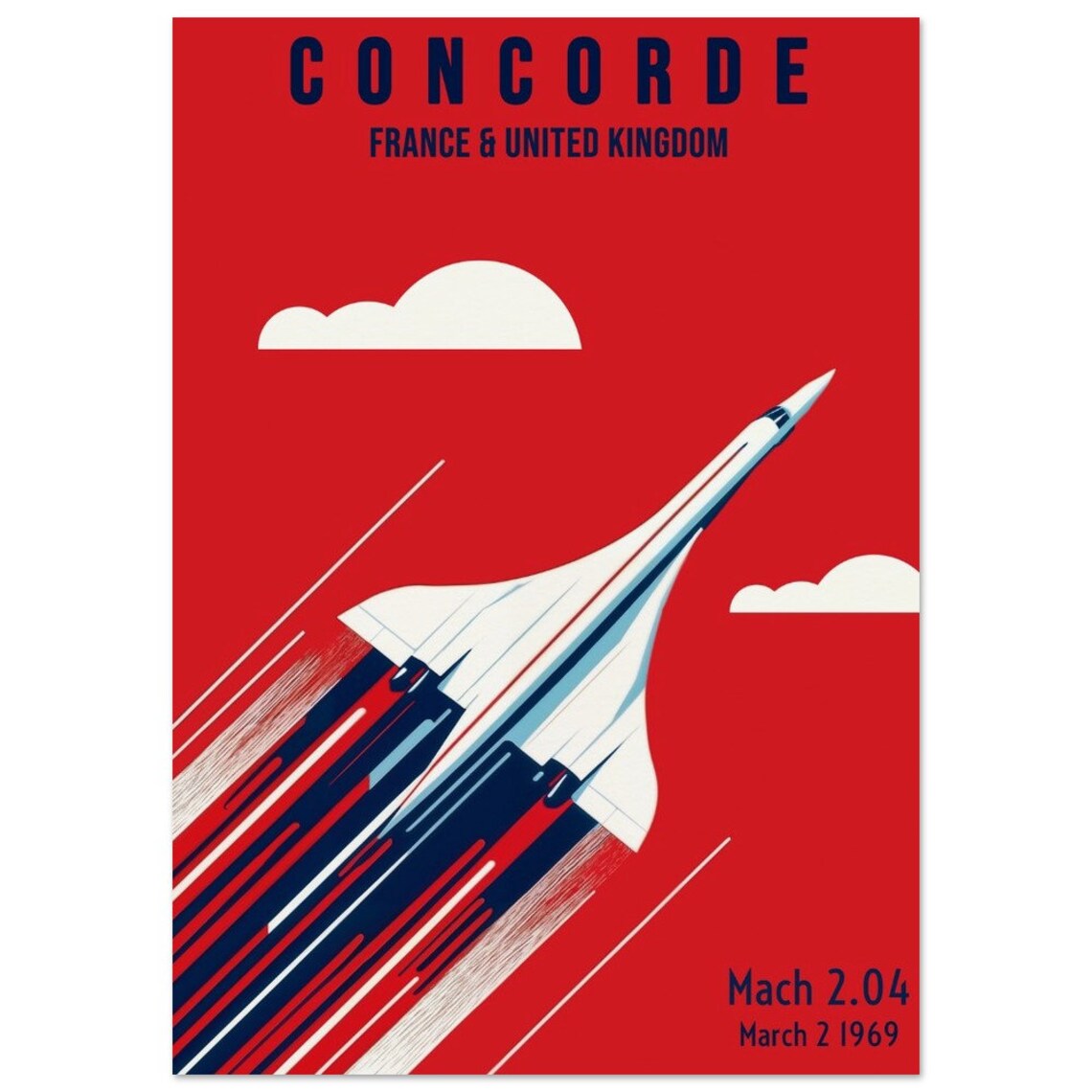 Concorde Supersonic Jet France UK Mach 2.04 Vintage Travel Poster