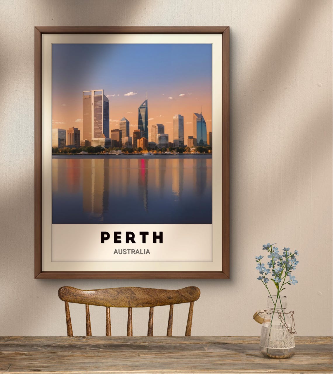 Perth Australia Sunset Skyline Water Reflection City Art Poster - Image 2