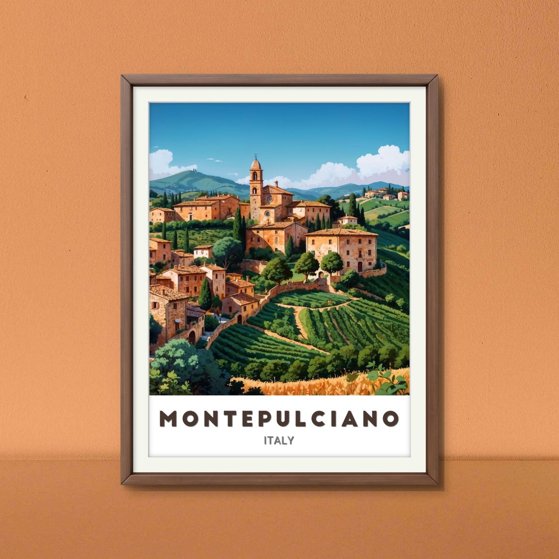 Montepulciano Italy Tuscan Hilltop Town Vineyard Travel Poster - Image 2