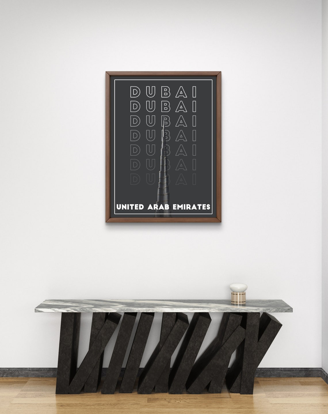Dubai Burj Khalifa Skyline Night Dark Modern Travel Typography Poster - Image 2