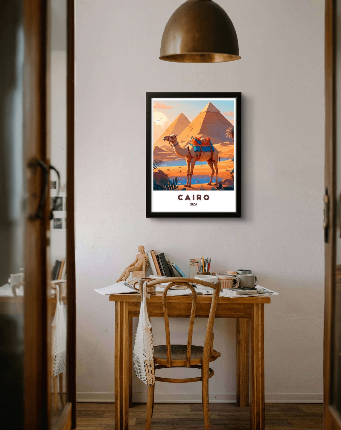 Cairo Giza Pyramids Camel Sunset Desert Egypt Travel Art Poster - Image 2