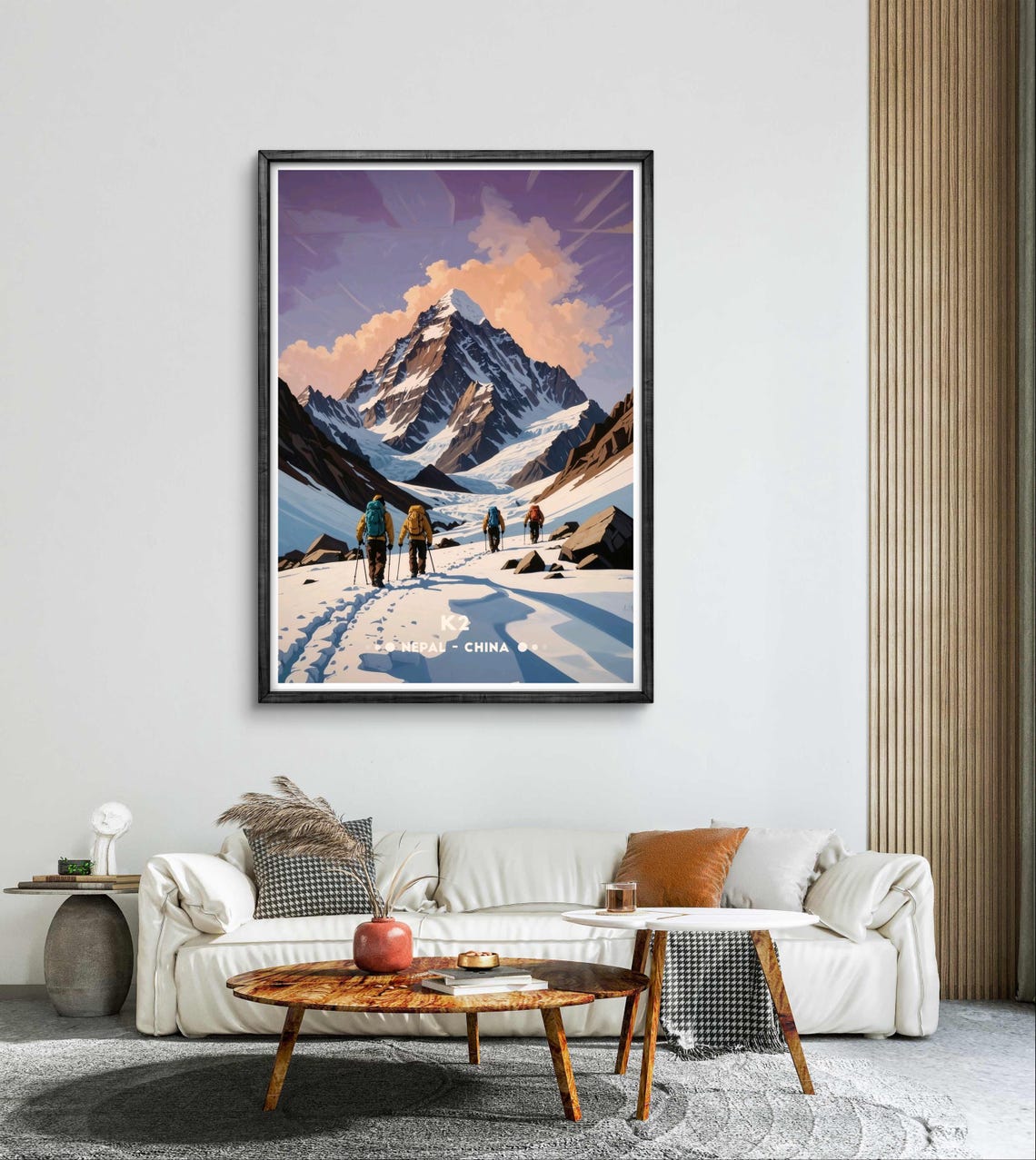K2 Peak Climbers Ascending Snowy Summit Trail At Dawn Poster - Image 3