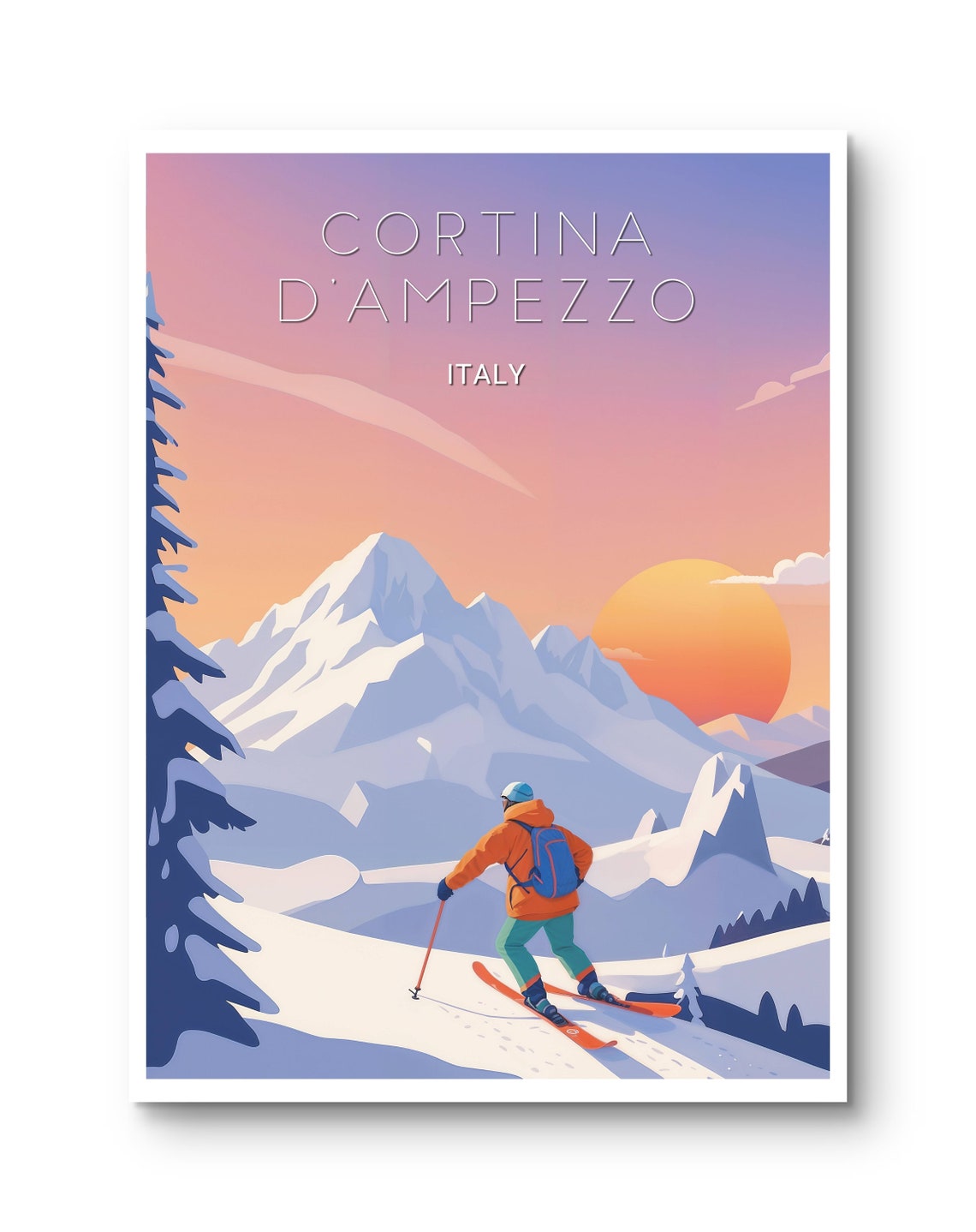 Cortina d Ampezzo Italy Alpine Ski Sunset Vintage Travel Poster