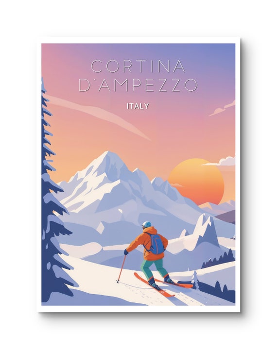 Cortina Dampezzo Poster Stunning Art Print Of Cortina Dampezzos Majestic Mountains And Skiing At Sunrise Perfect Wall Decor