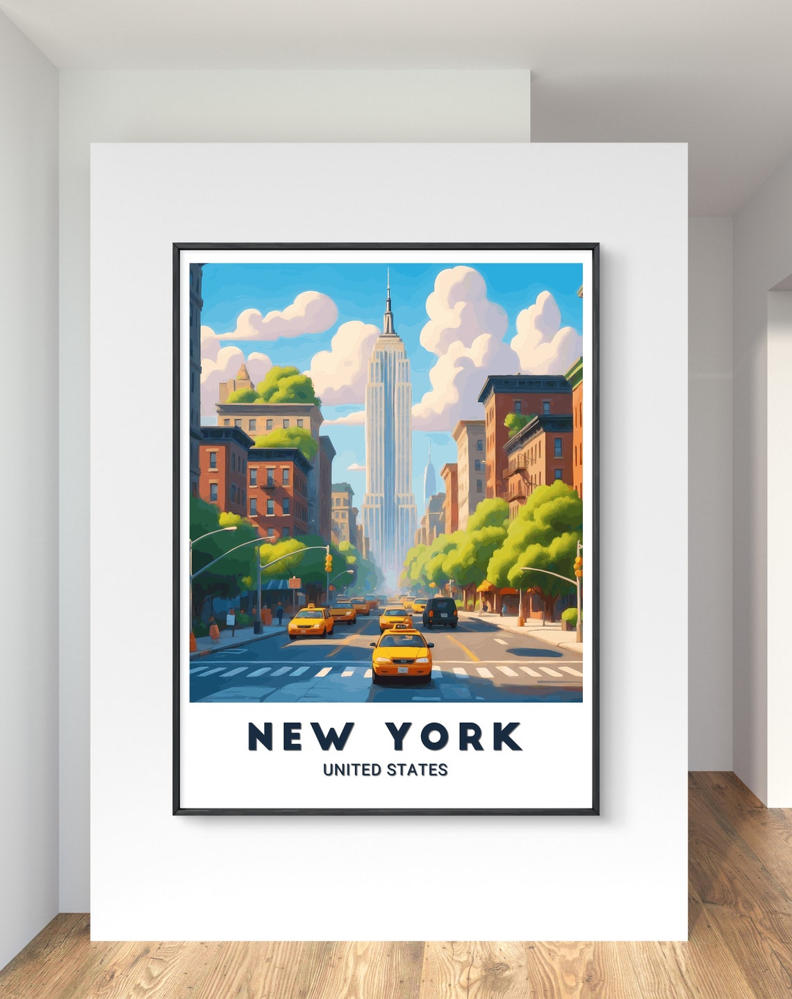 New York Empire State Building Yellow Taxis Street Scene Poster - Image 2