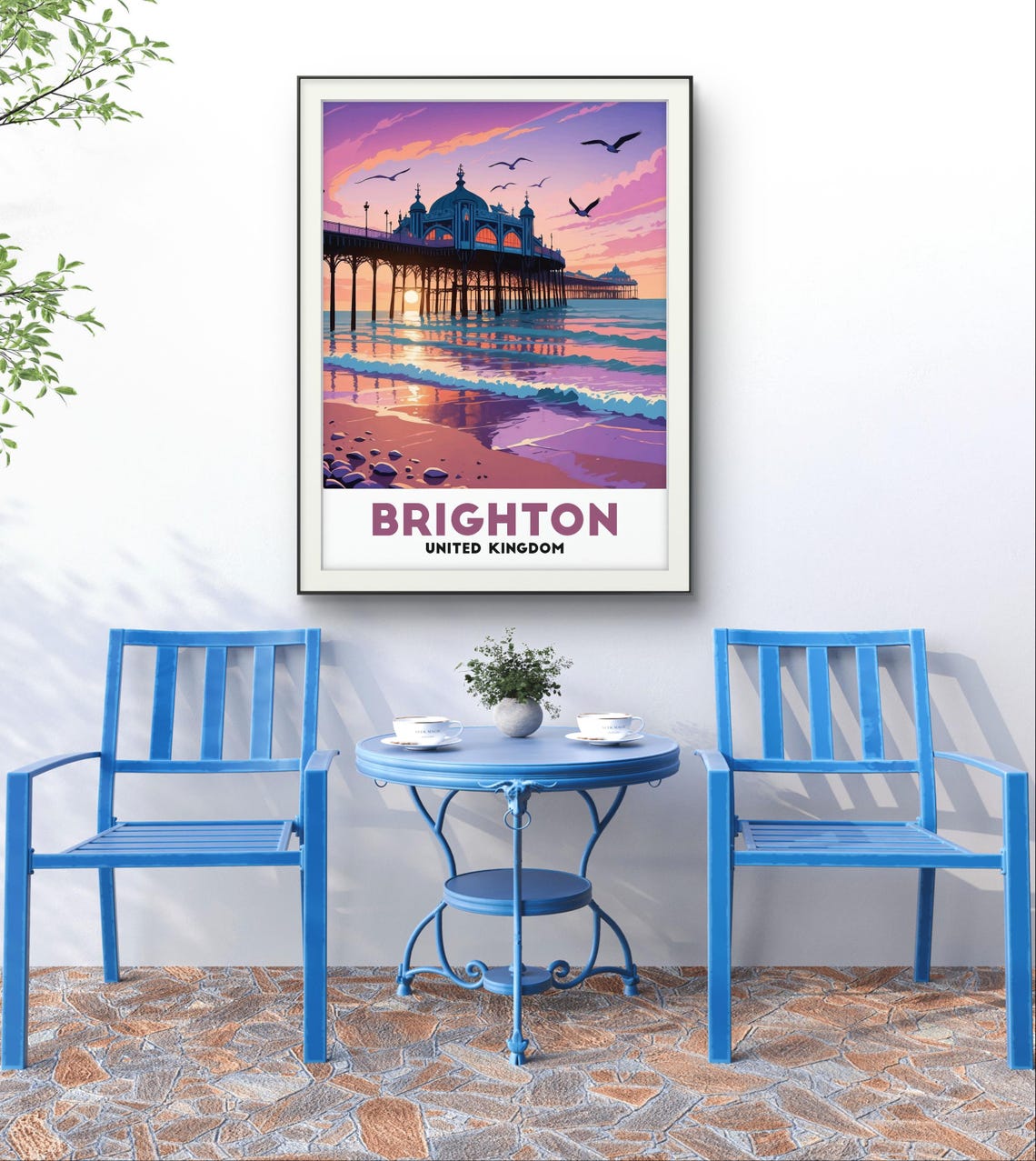 Brighton United Kingdom Pier at Sunset With Waves and Seagulls Poster - Image 2