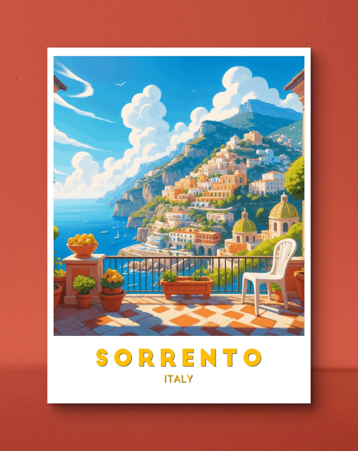 Sorrento Italy Coastal Townscape Lemon Terrace Sea View Poster