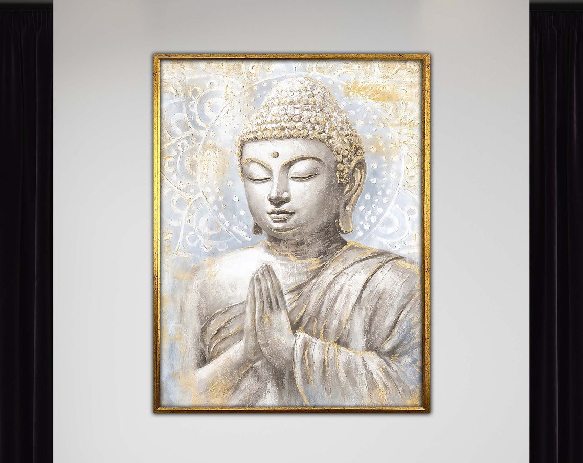 Golden Meditating Buddha Canvas Art Spiritual Zen Decor Asian Modern Wall Home Poster Ready To Hang Artwork