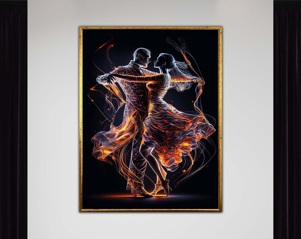 Fiery Swirl Ballroom Dance Couple Dynamic Flames Expressive Art Print