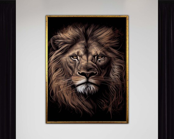 Majestic Lion Canvas Abstract Wildlife Portrait Bold Animal Art Fierce Print Modern Home Decor Ready To Hang Gift