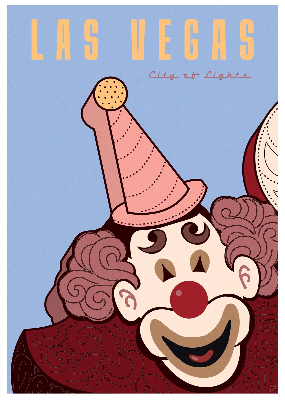 Las Vegas City of Lights Vintage Circus Clown Retro Travel Poster - Image 2