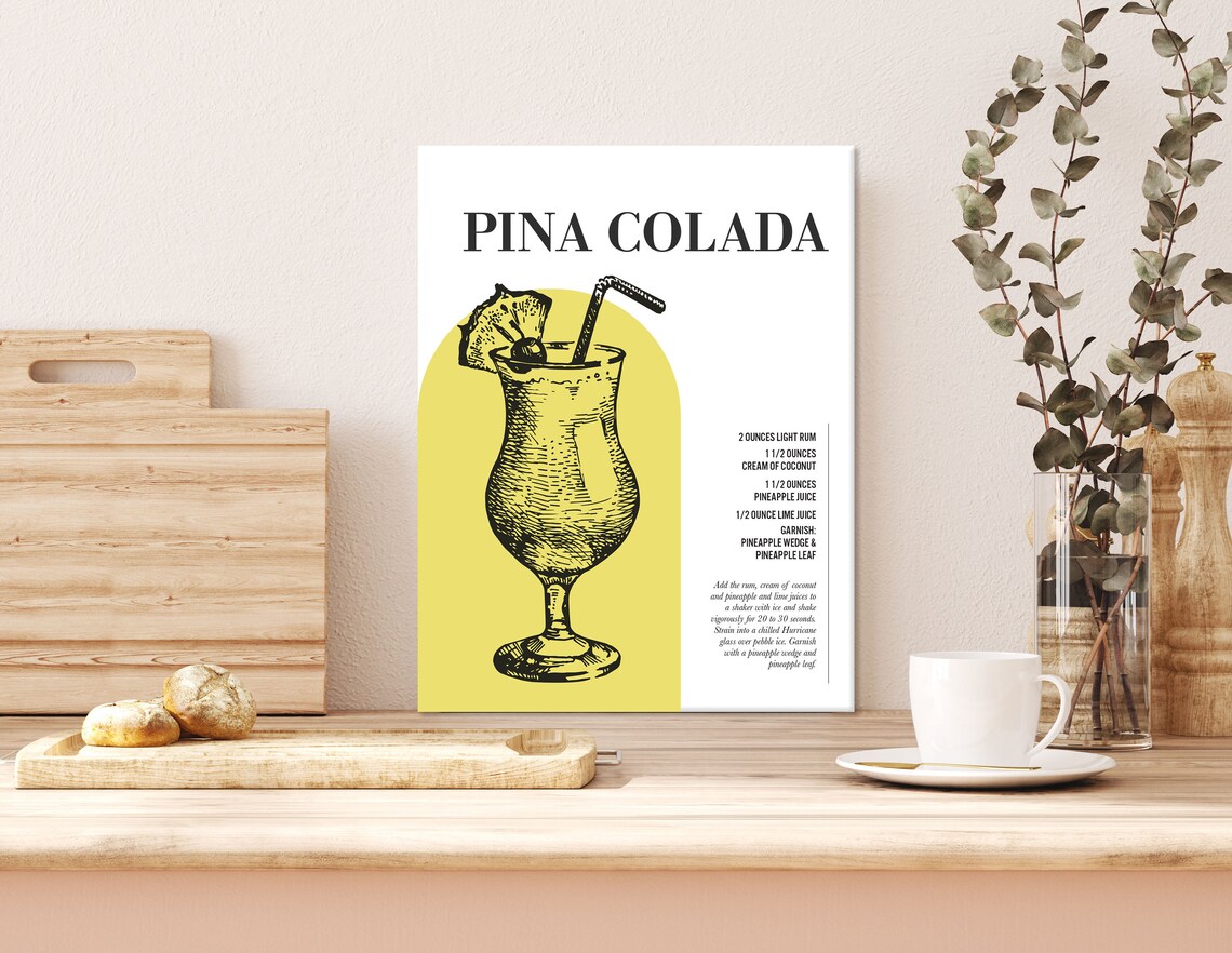 Pina Colada Cocktail Recipe Retro Tropical Hurricane Glass Poster - Image 3