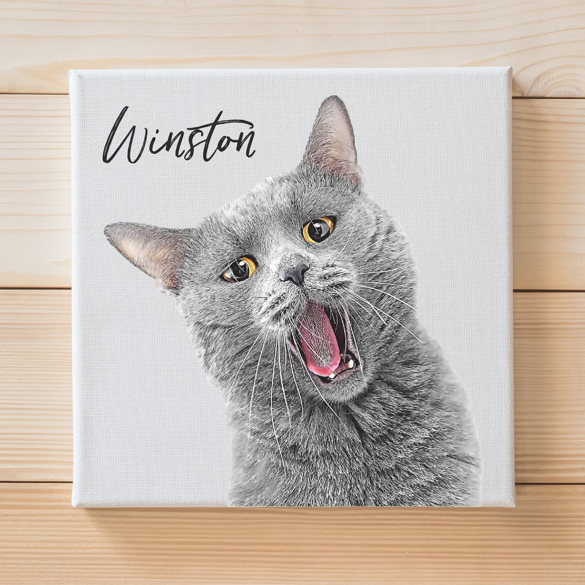 Personalized Oil Effect Cat Portrait with Pet Name Canvas Poster