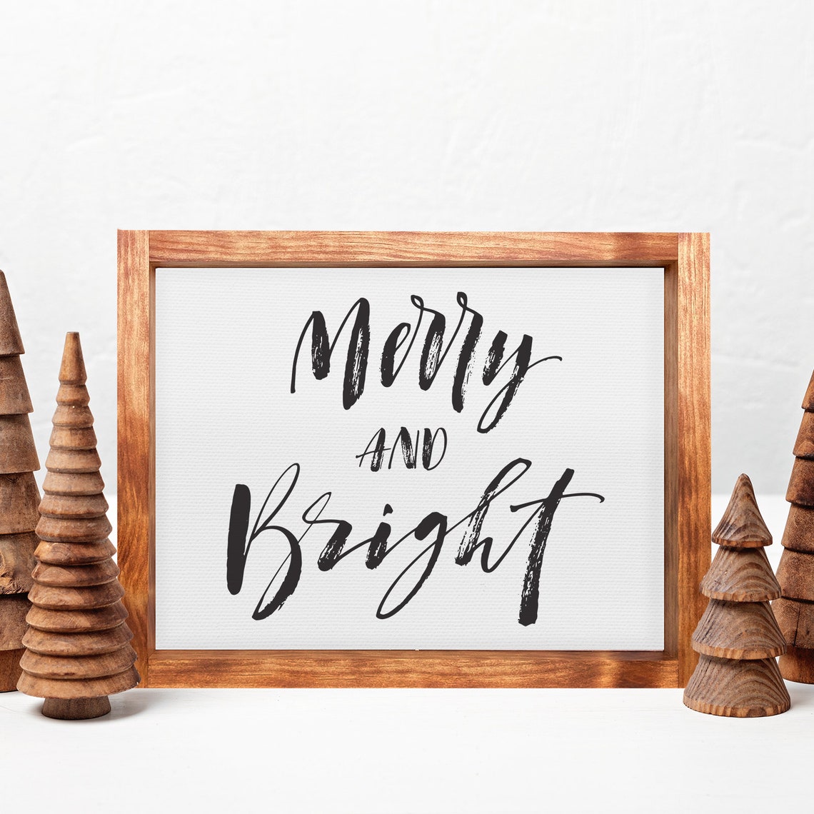 Merry and Bright Black Brush Script Farmhouse Christmas Poster