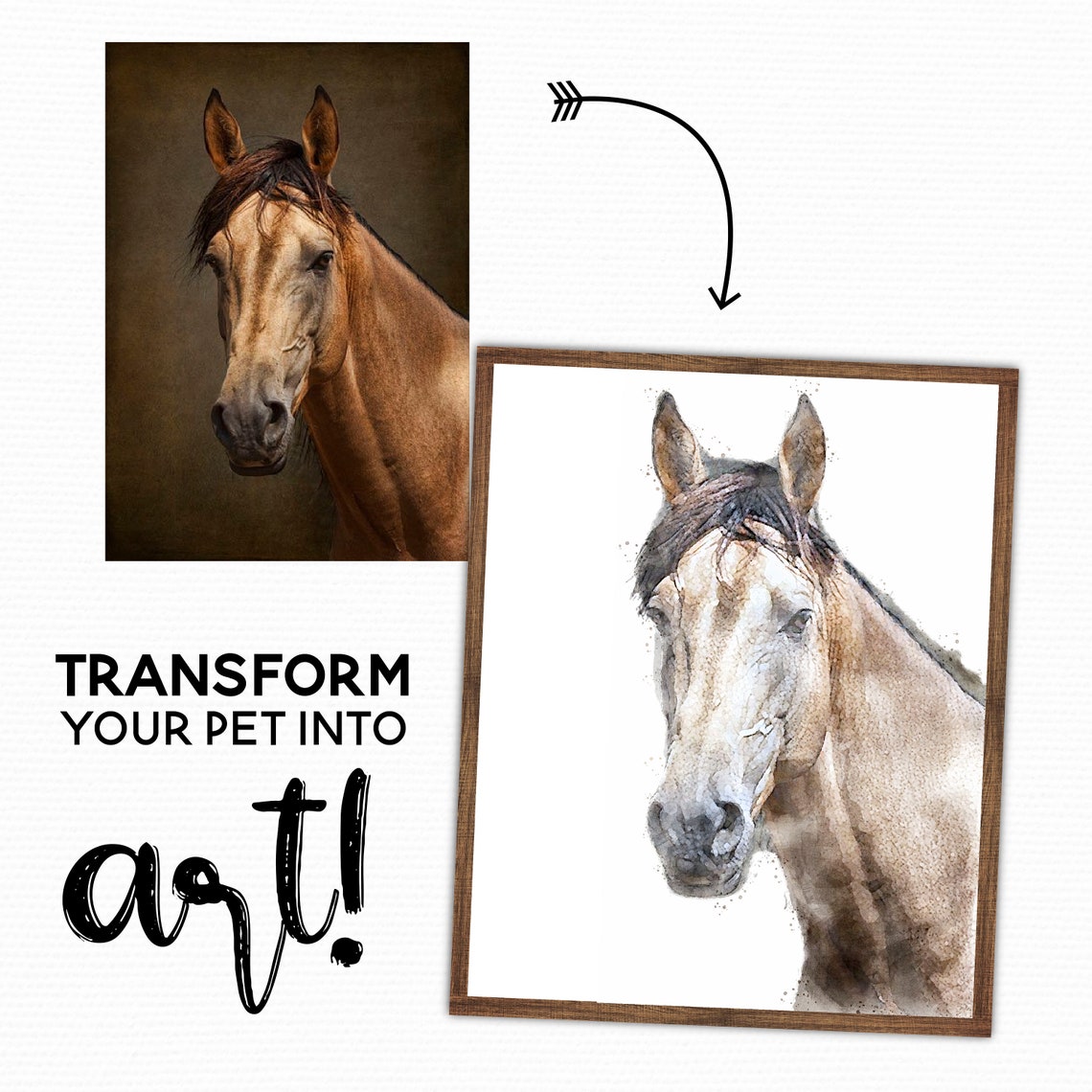 Watercolor Effect Horse Portrait Equestrian Art Framed Poster - Image 3