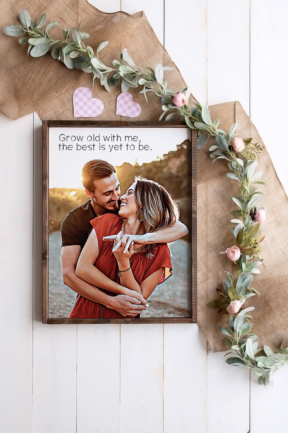Grow Old With Me Custom Couple Photo Love Quote Wood Frame Poster - Image 2