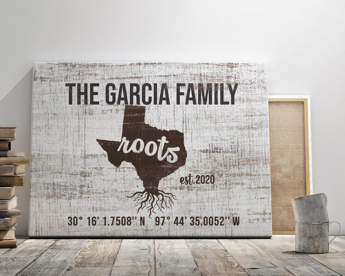 Texas Roots Personalized Family Name State Map Farmhouse Poster