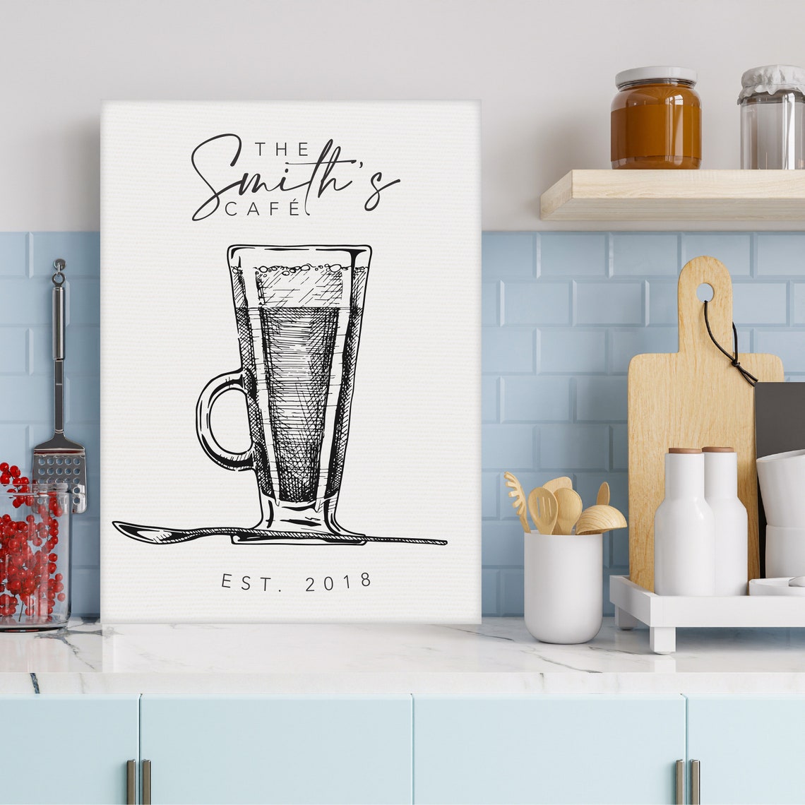 The Williams Cafe Est 2023 Personalized Iced Coffee Sketch Poster - Image 3