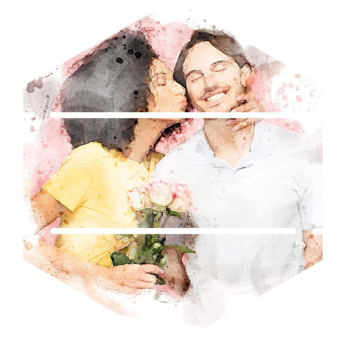 Custom Watercolor Couple Photo Portrait on Round Wood Poster - Image 2