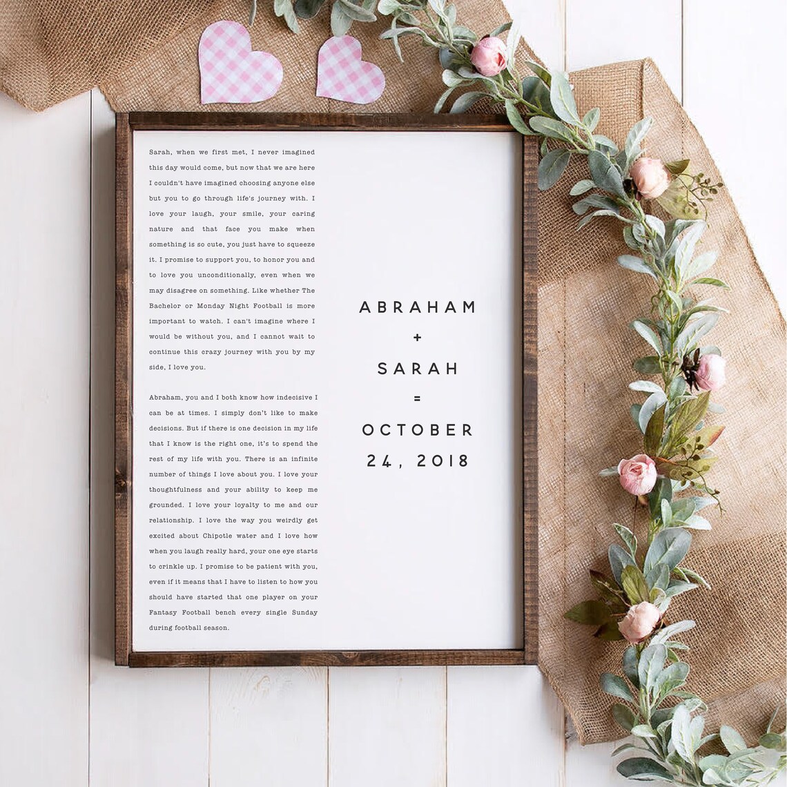 Our Vows Custom Names Dates, Anniversary Gift