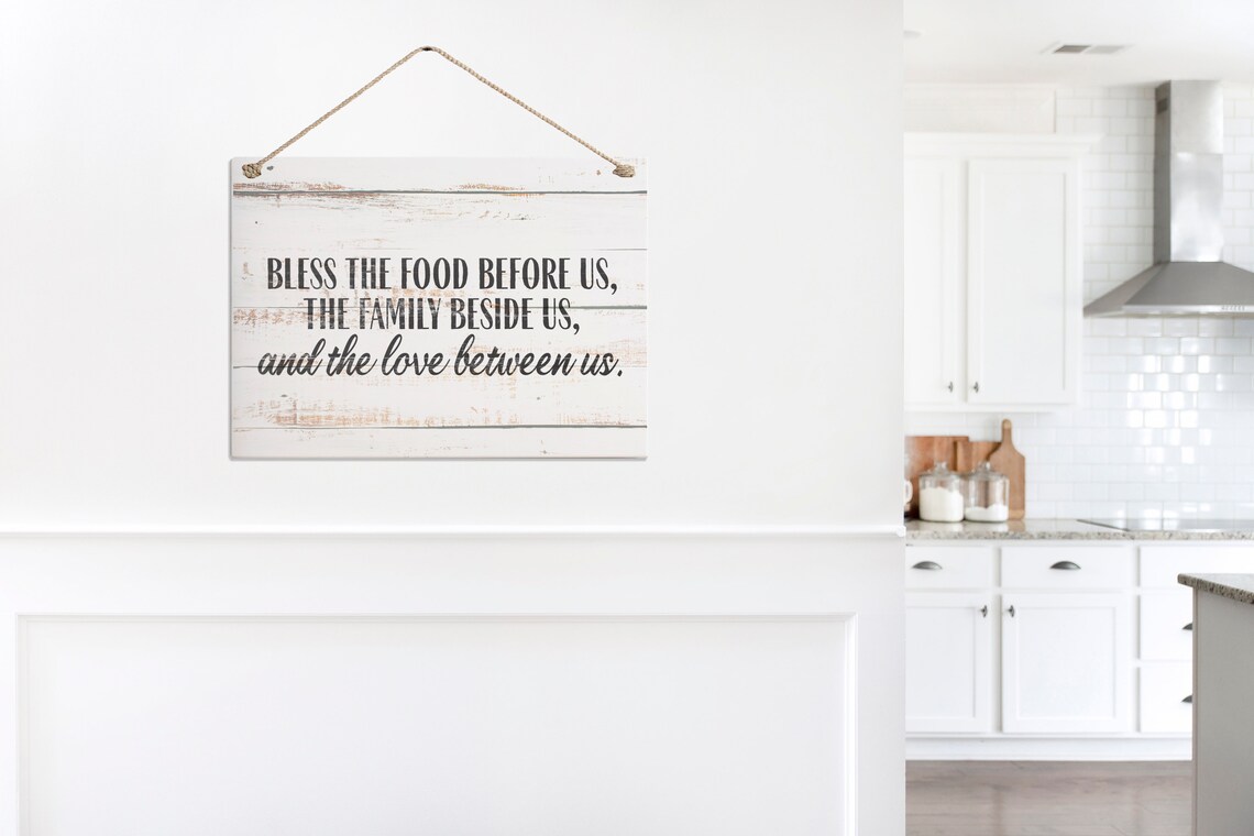 Bless The Food Before Us Farmhouse Dining Blessing Quote Wood Wall Art - Image 3