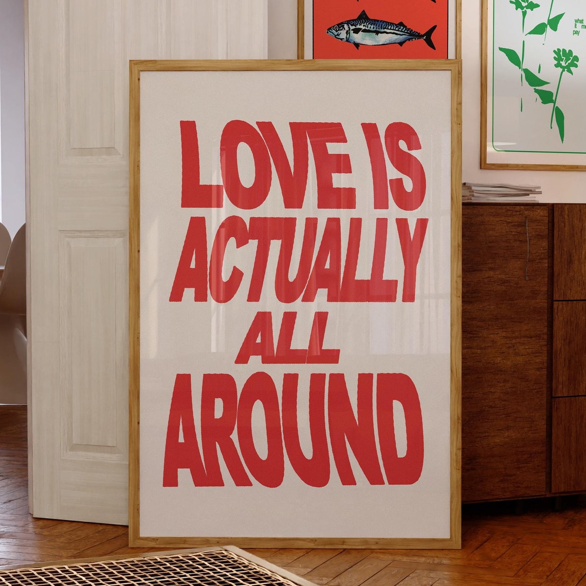 Love Is Actually All Around Giant Red Typography Quote Poster