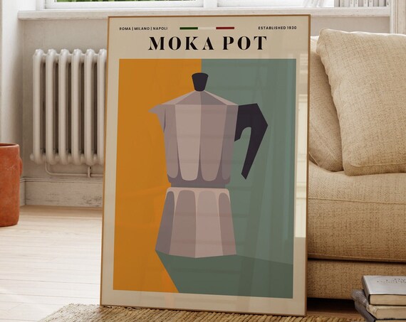 Classic Italian Moka Pot Roma Milano Napoli Retro Coffee Poster