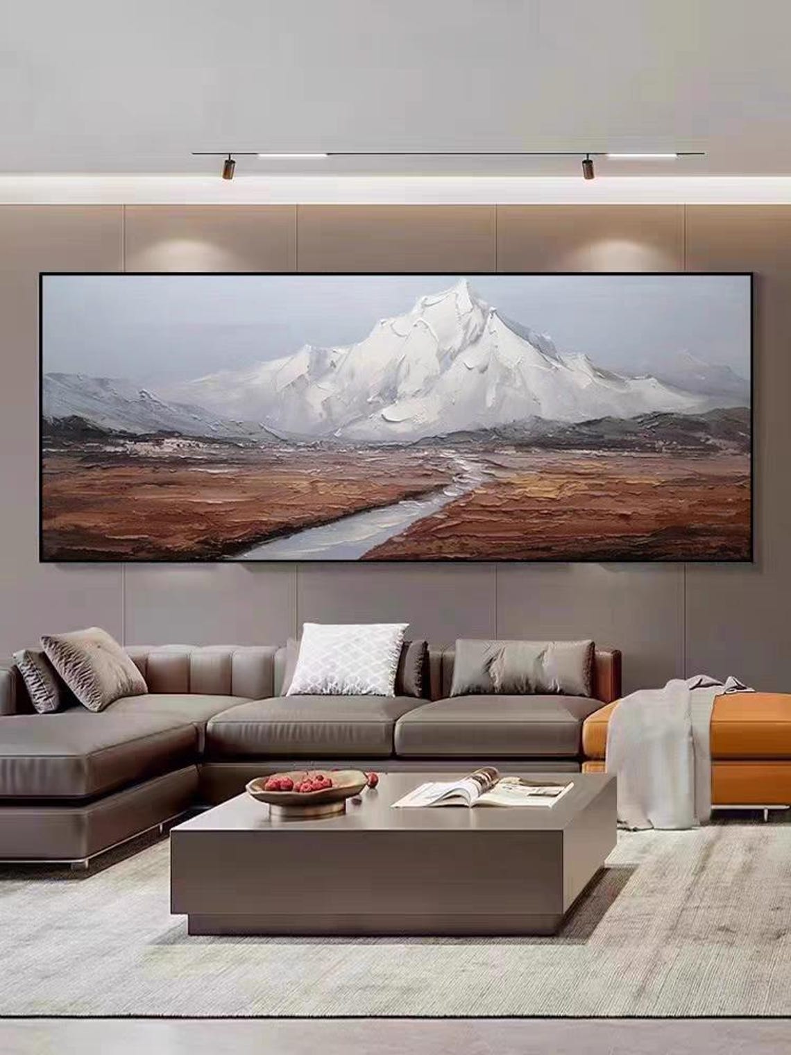 Snowy Mountain Acrylic Art Desolate Highway Abstract Artwork Custom Hand Painted Oil Painting Oversize Horizontal Background Wall Decor - Image 3
