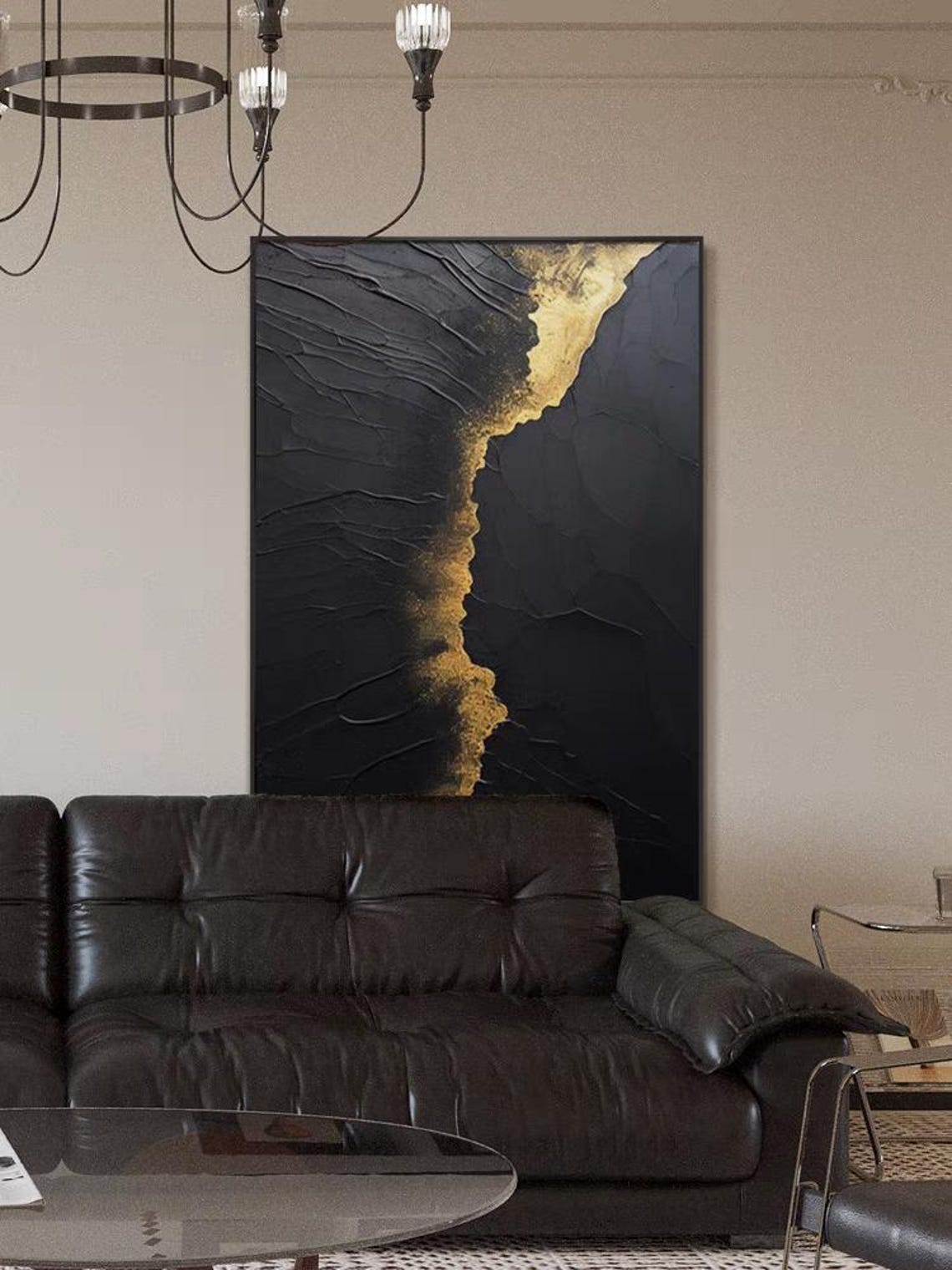 Black Gold Bold Stroke Abstract Dark Tone 3D Texture Modern Art Poster - Image 3