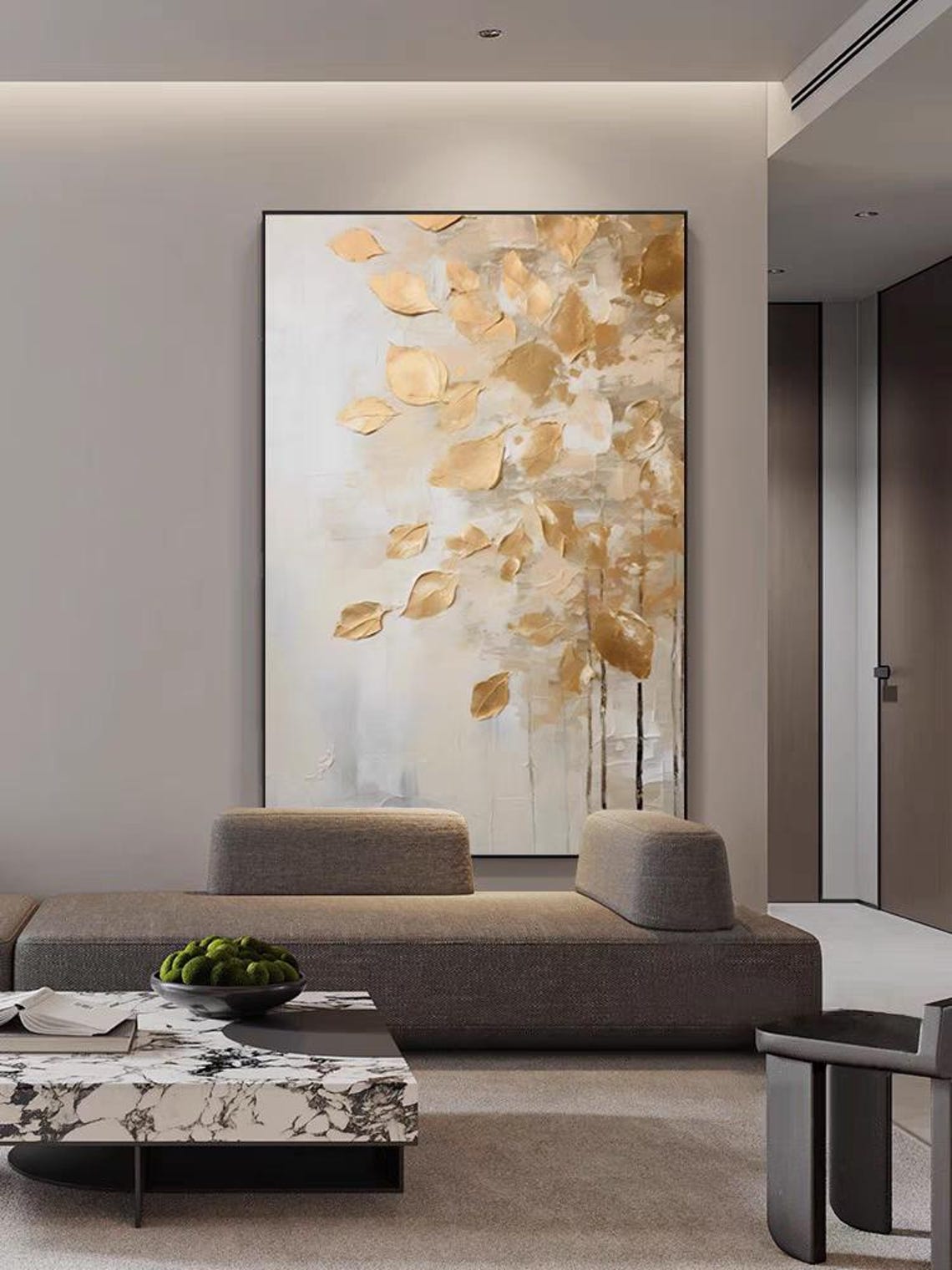 Golden Autumn Leaves Falling Textured Abstract Acrylic Poster - Image 2