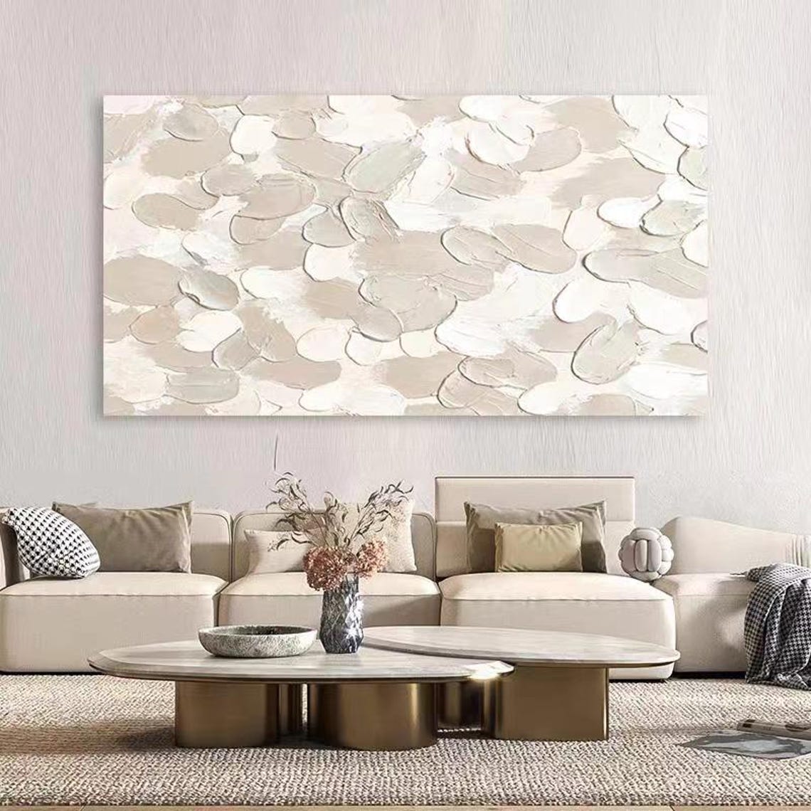 Soft Beige White Gray Horizontal Abstract Texture Modern Decor Poster - Image 2