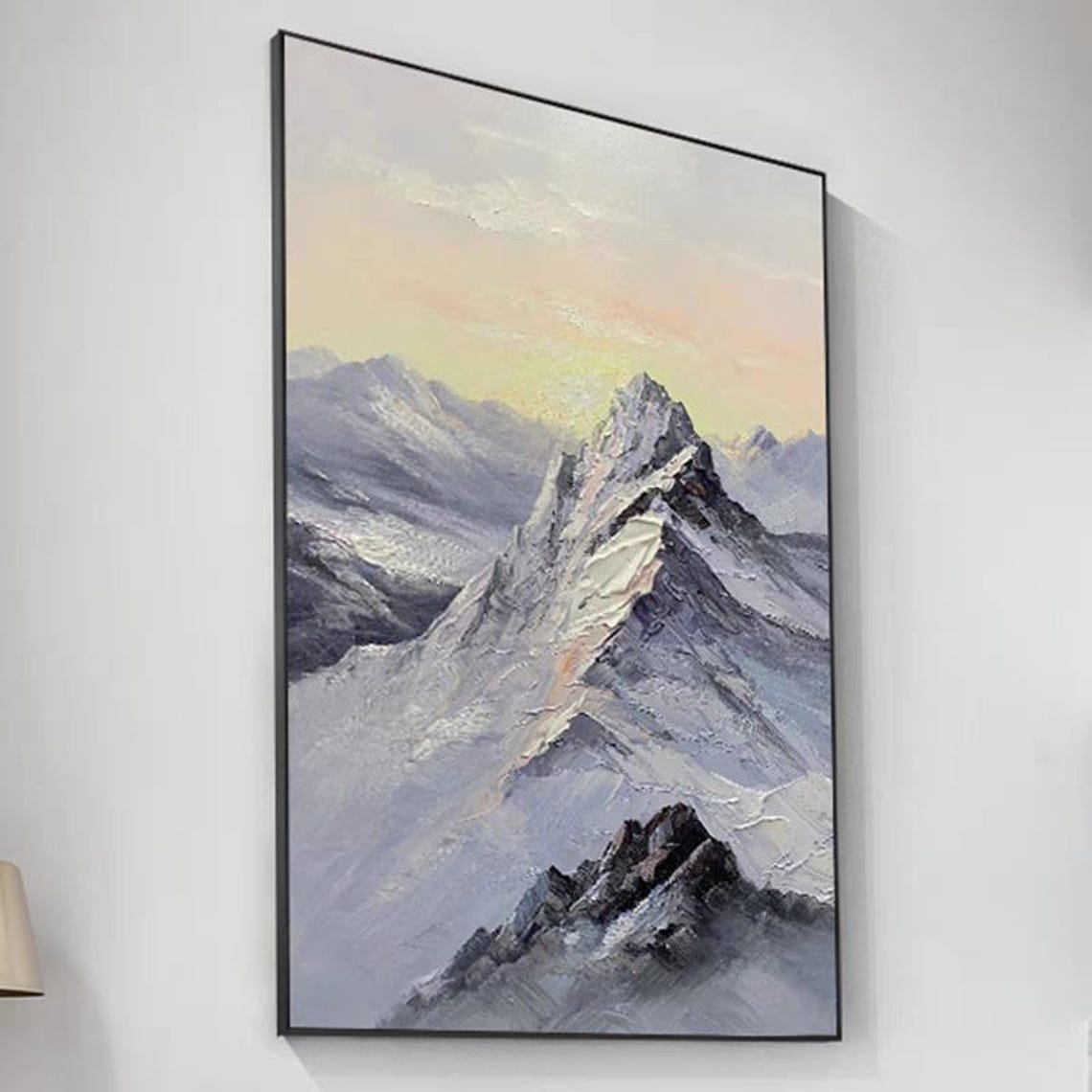 Morning Snowy Mountaintop View Painting Hand Painted Sunrise Art Winter Art Gift Home Hallway Wall Decor Large 3d Texture Artwork - Image 3