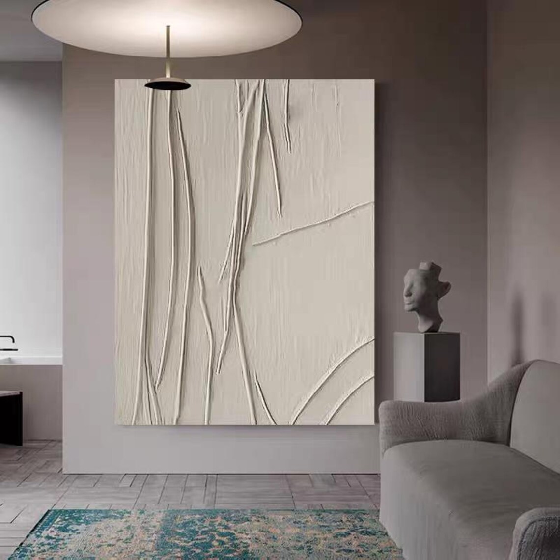 All White Textured Oil Painting Minimalist Decor For Bed Room Abstract 3d Hand Painted Wall Art Original Custom Oil Painting On - Image 3
