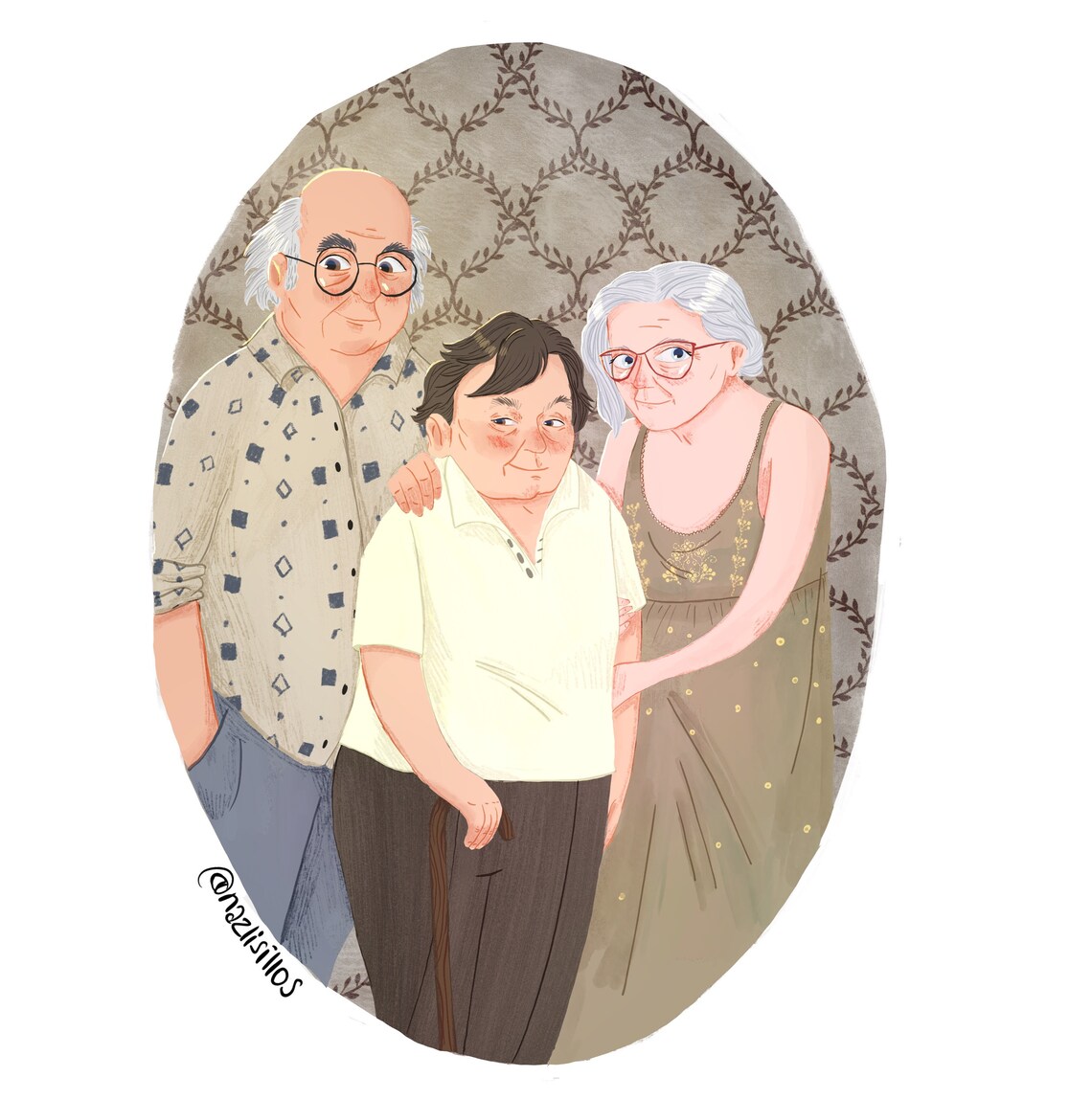 Couple with French Bulldog Cats Custom Illustrated Portrait Print - Image 3