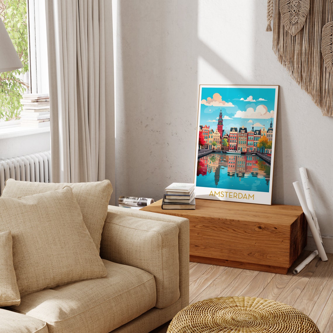 Amsterdam Canal Gabled Houses Clock Tower Daytime Travel Poster - Image 3