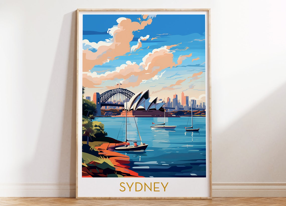 Sydney Australia Harbor Poster with Opera House and Sailboats